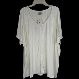 Laurie Felt Los Angeles 2X White Bamboo Blend V-Neck Tunic Top NWT‎